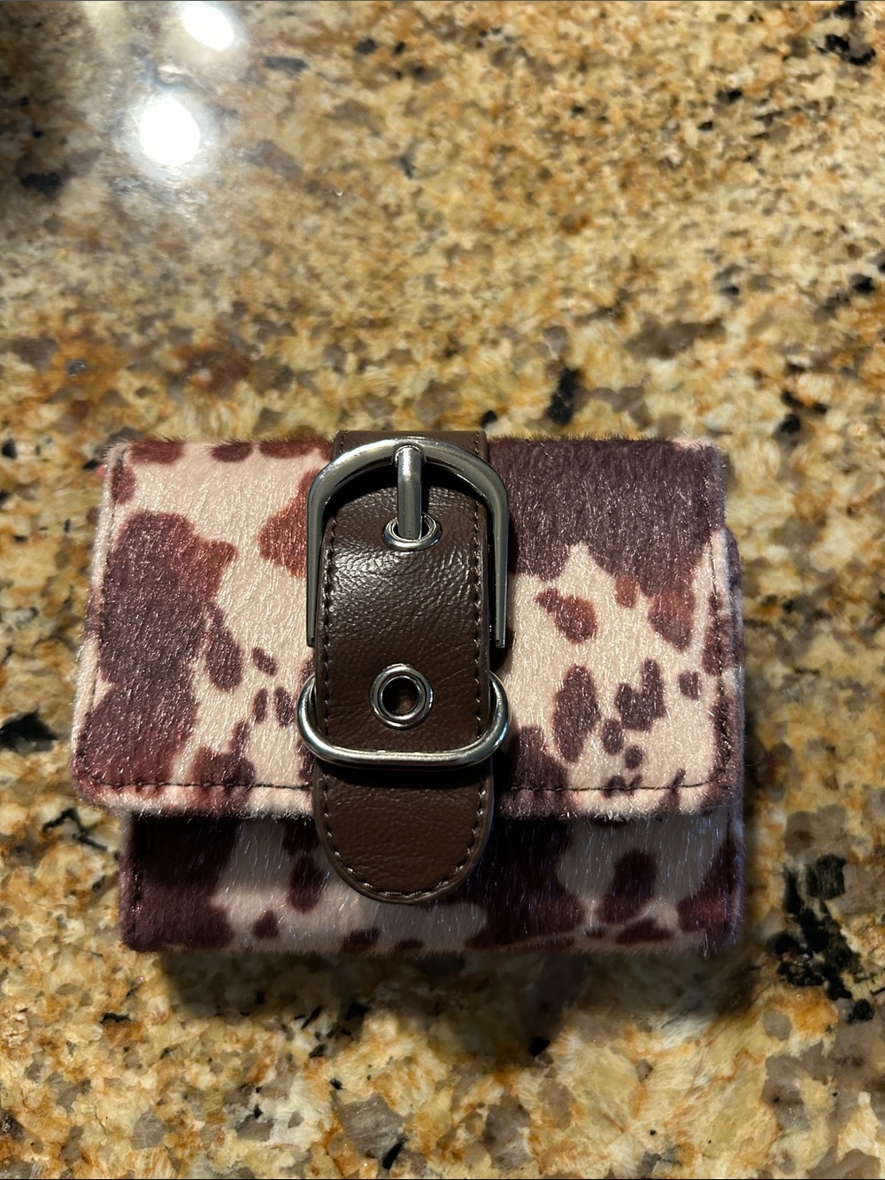 Brown and Cream Animal-Print Leather Buckle Wallet - Women Accessories